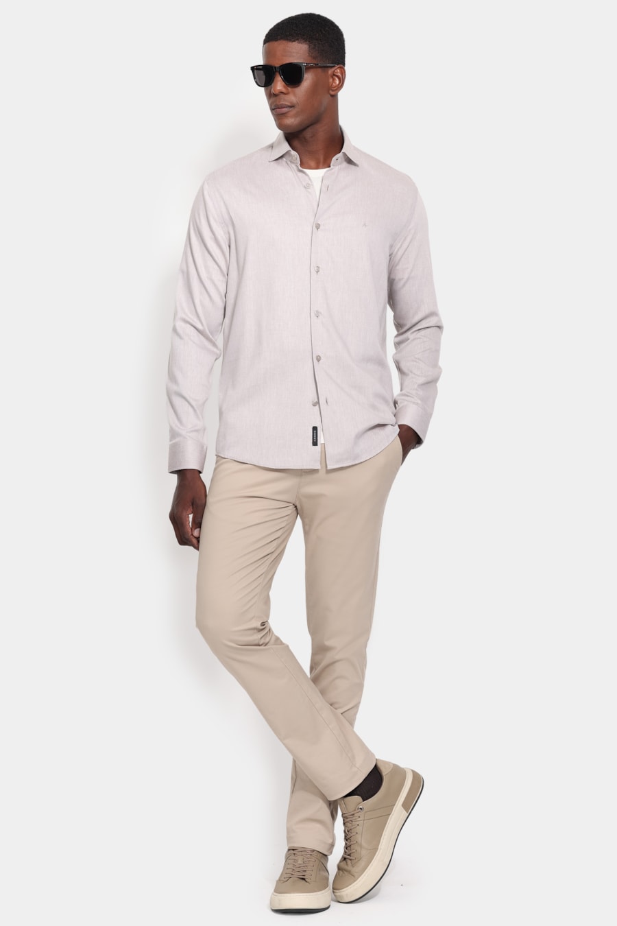Camisa Manga Longa Slim Tricoline Falso Liso Madeira — foto 2 de 6