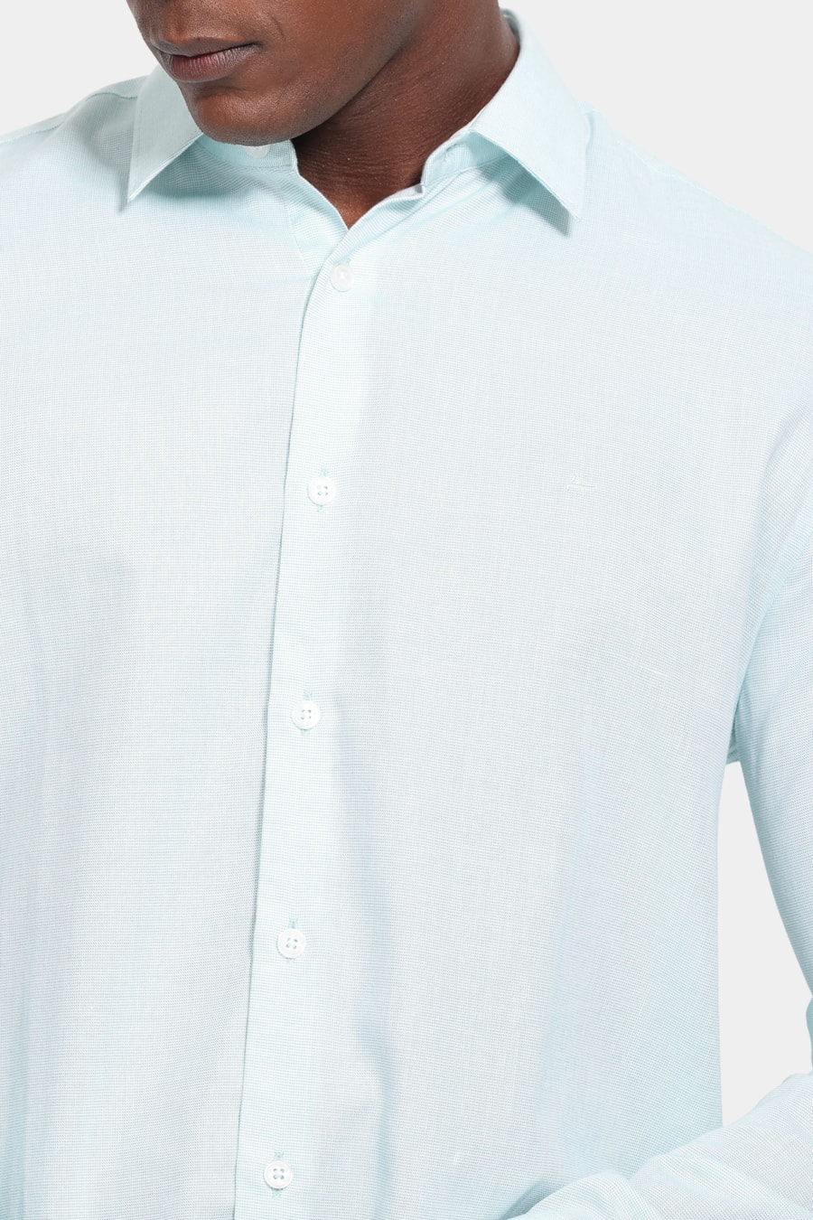 Camisa Manga Longa Slim Tricoline Falso Liso Verde — foto 3 de 6