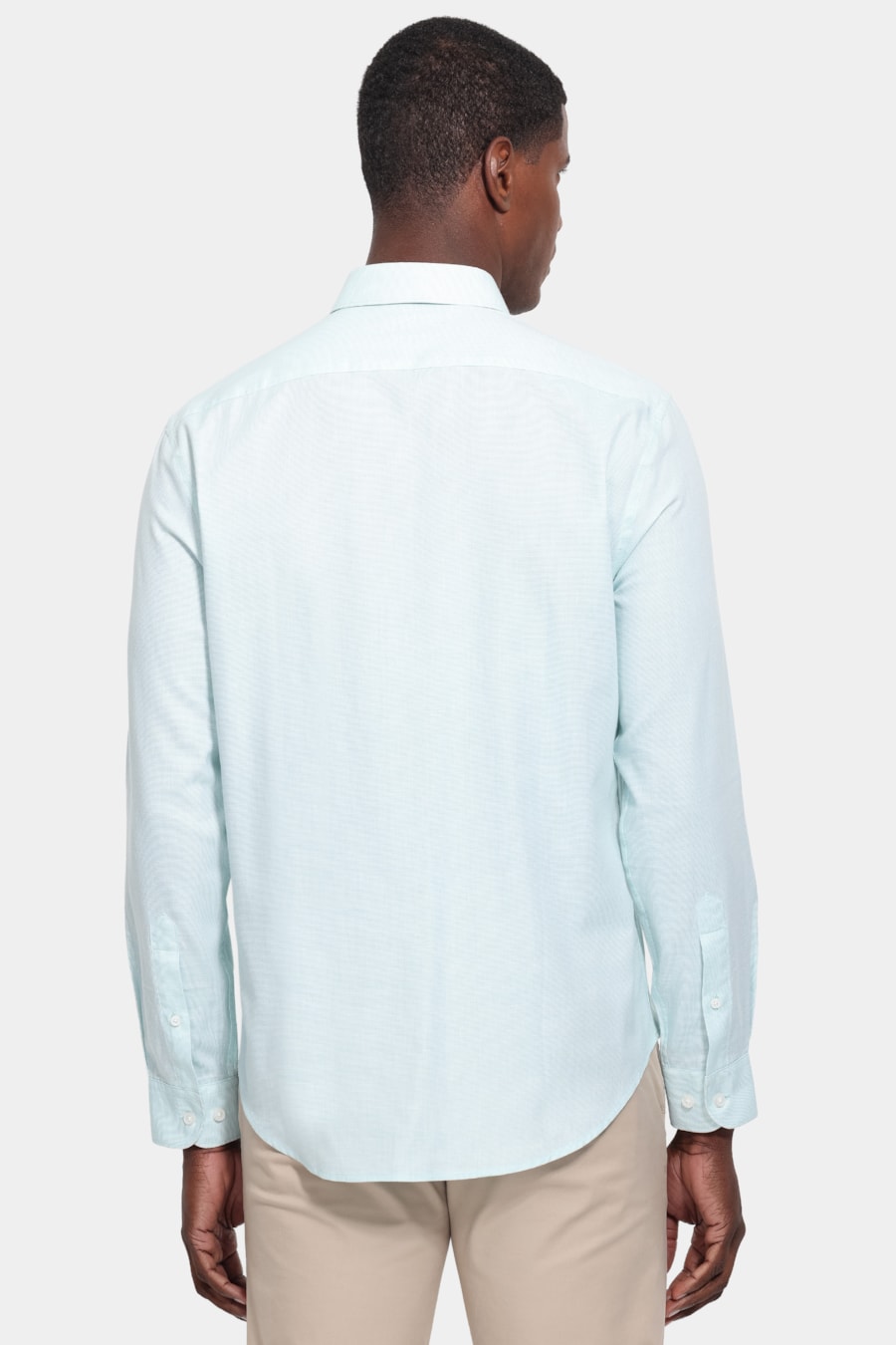 Camisa Manga Longa Slim Tricoline Falso Liso Verde — foto 4 de 6