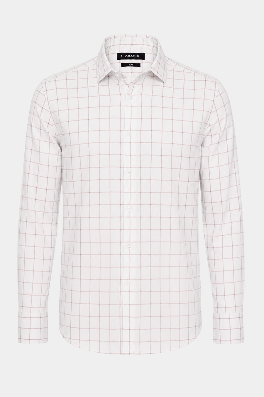 Camisa Manga Longa Slim Tricoline Grid Xadrez Branco C/Vermelho — foto 5 de 6