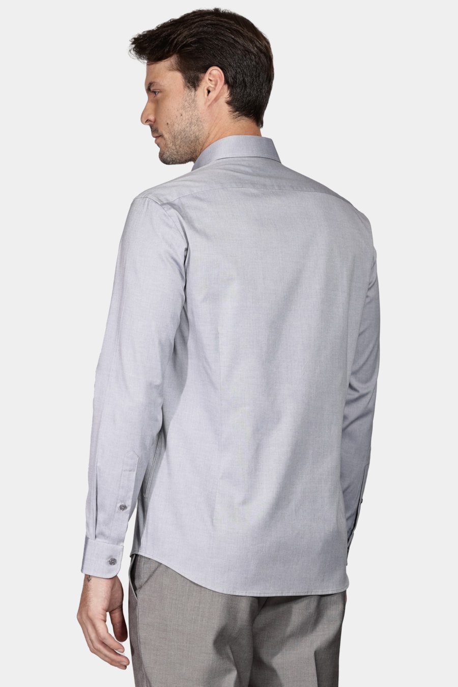 Camisa Manga Longa Slim Tricoline Lisa Cinza — foto 4 de 5