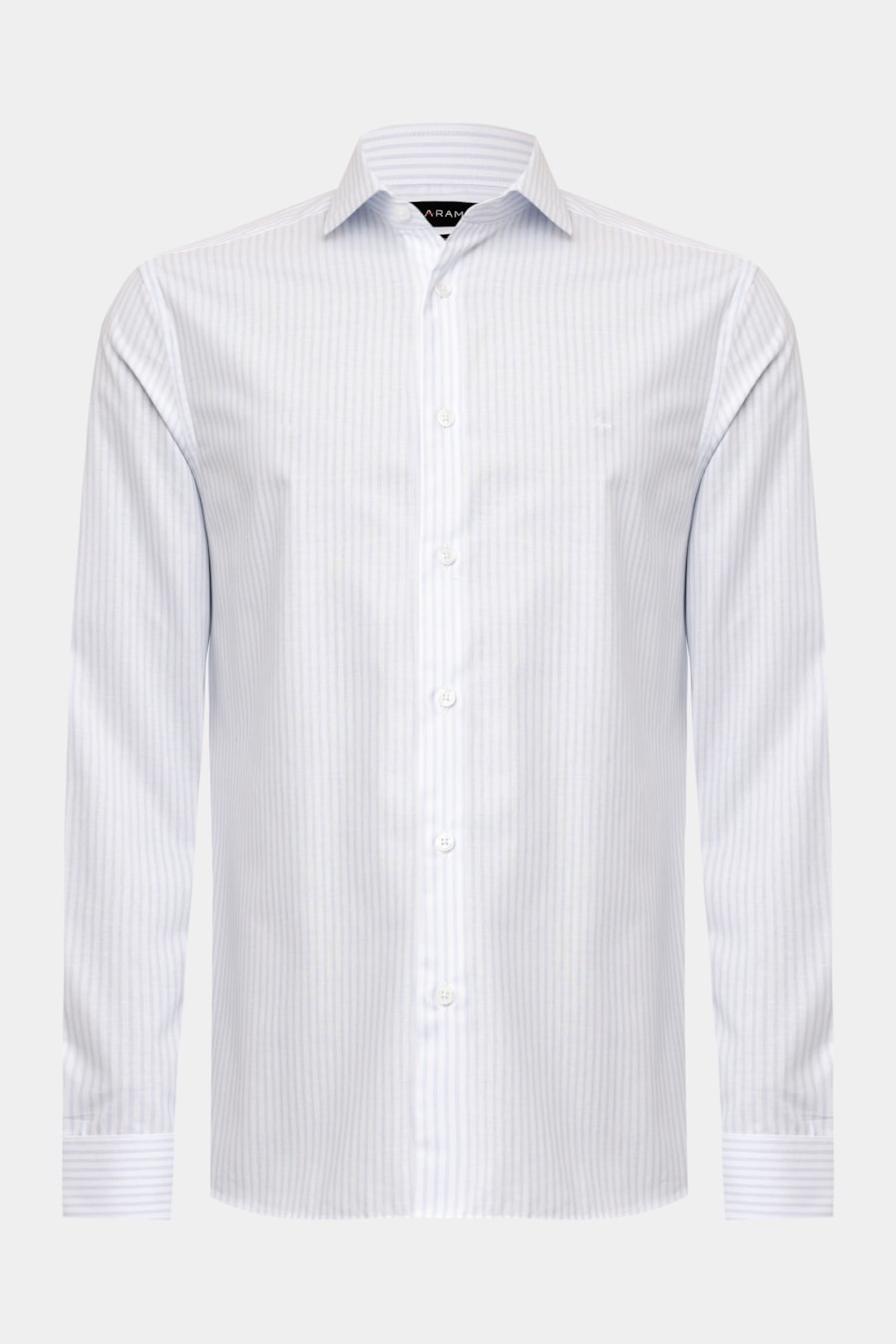 Camisa Manga Longa Slim Tricoline Listrado Branco C/Azul — foto 5 de 6