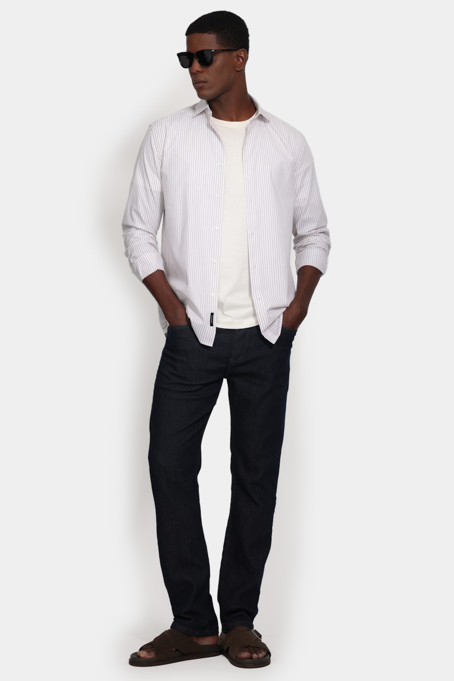 Camisa Manga Longa Slim Tricoline Listrado Branco C/ Madeira — foto 2 de 6
