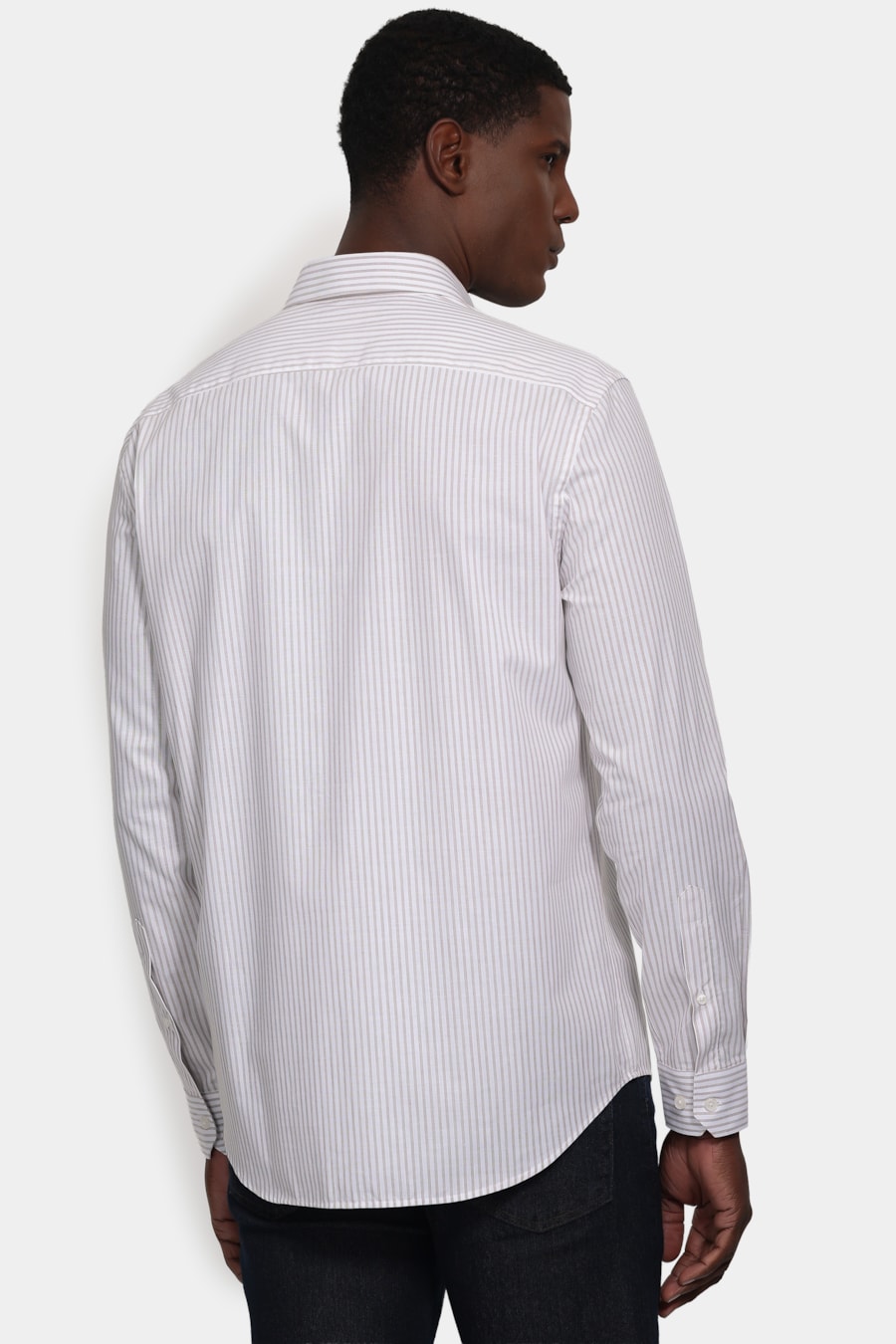 Camisa Manga Longa Slim Tricoline Listrado Branco C/ Madeira — foto 4 de 6