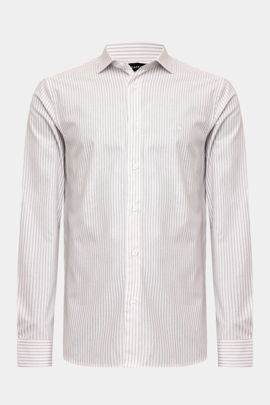 Camisa Manga Longa Slim Tricoline Listrado Branco C/ Madeira — foto 5 de 6