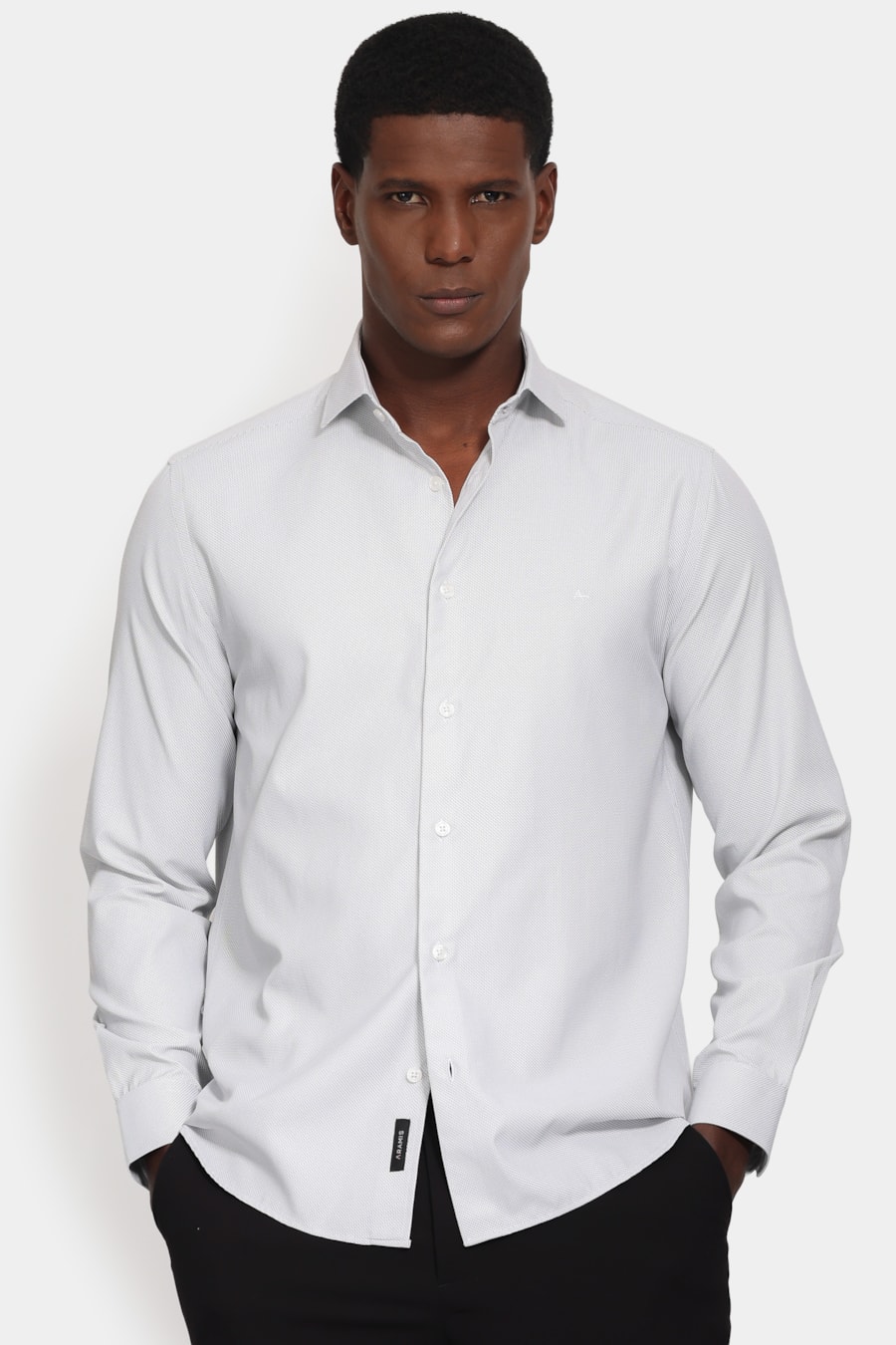 Camisa Manga Longa Slim Tricoline Maquinetado Mix Preto — foto 1 de 6