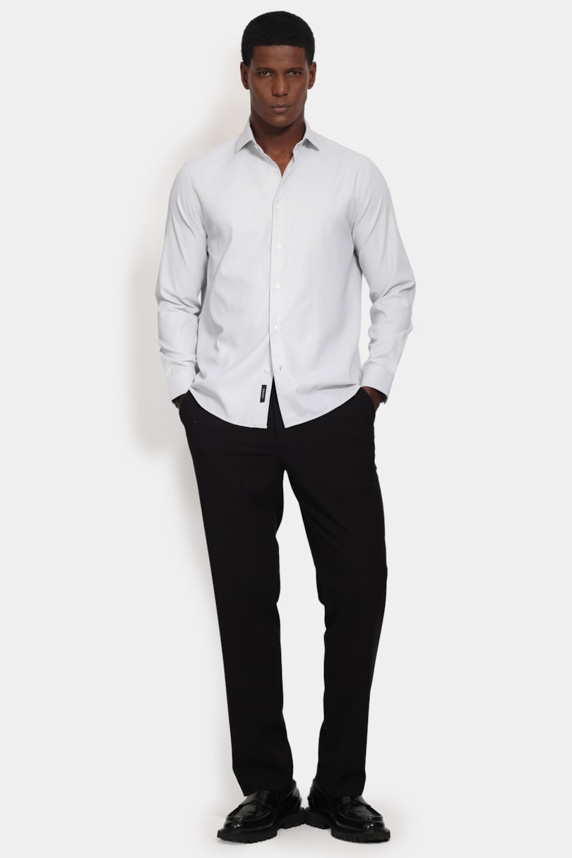 Camisa Manga Longa Slim Tricoline Maquinetado Mix Preto