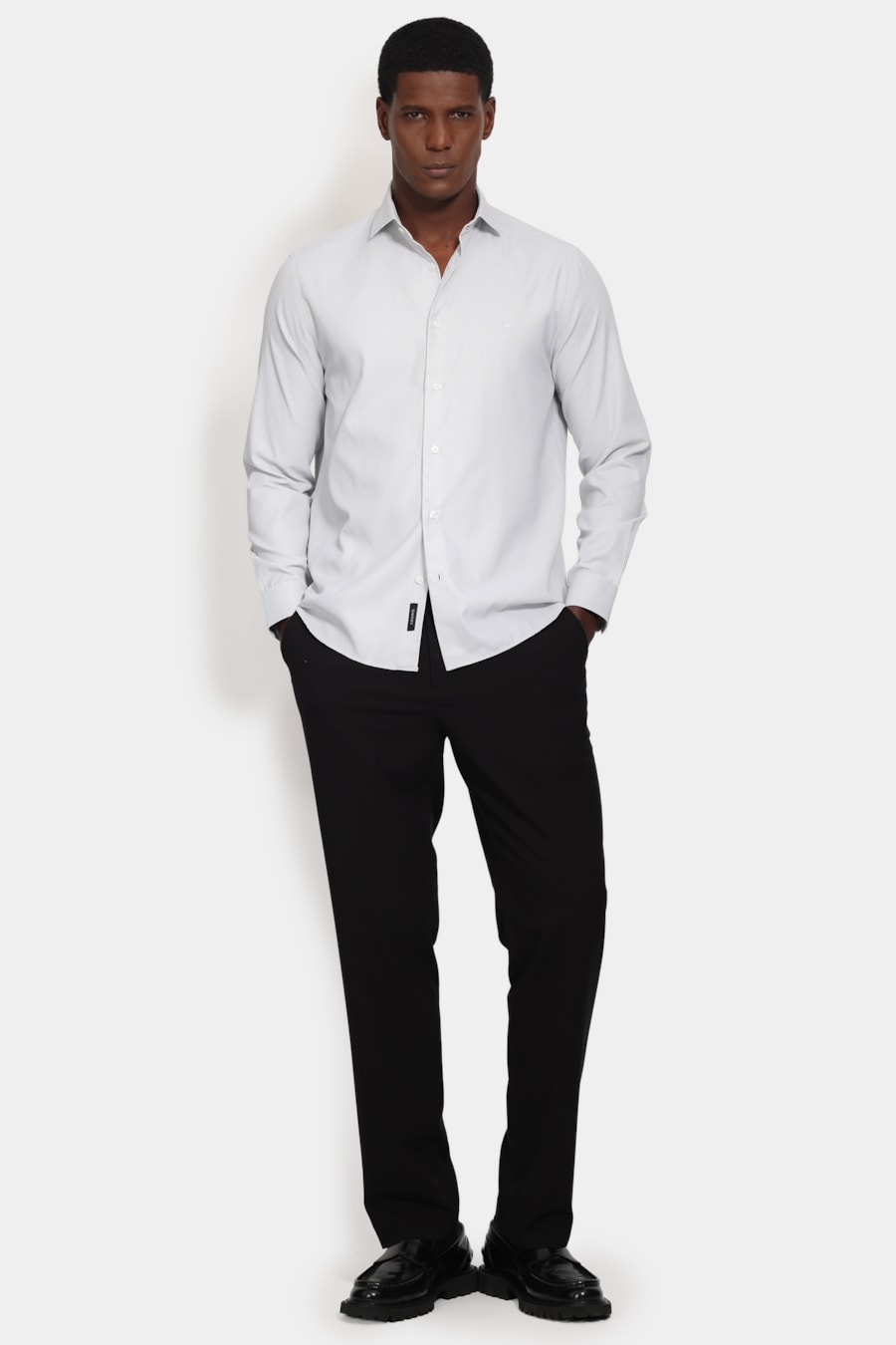 Camisa Manga Longa Slim Tricoline Maquinetado Mix Preto — foto 2 de 6