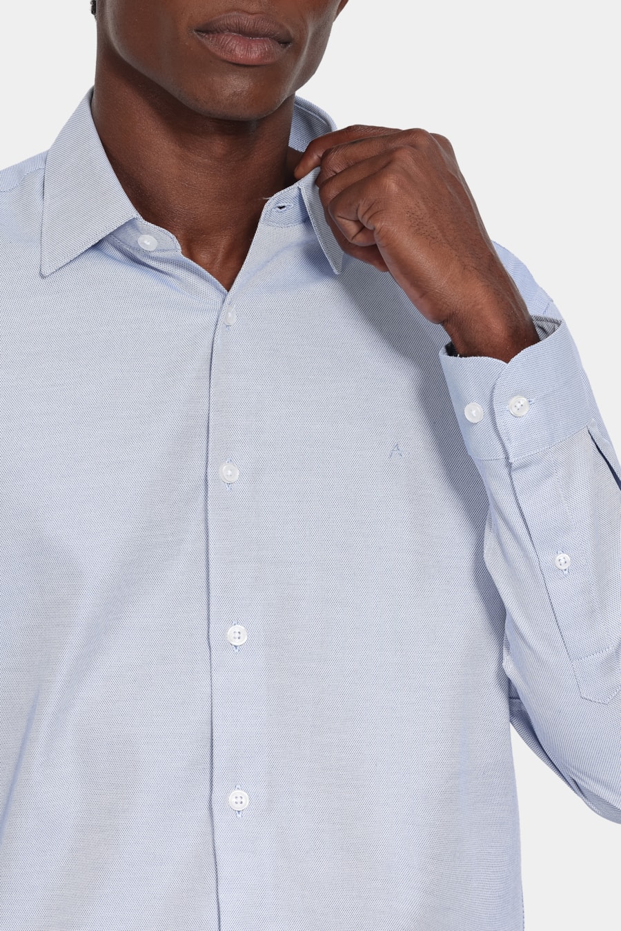 Camisa Manga Longa Slim Tricoline Mix Falso Liso Azul — foto 3 de 6