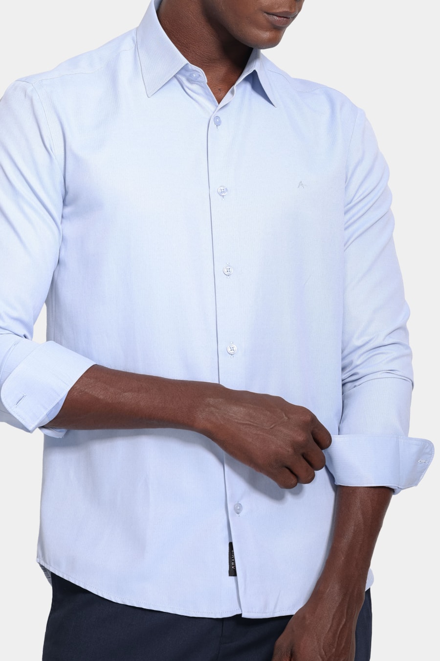 Camisa Manga Longa Slim Tricoline Mix Falso Liso Azul Claro — foto 3 de 6