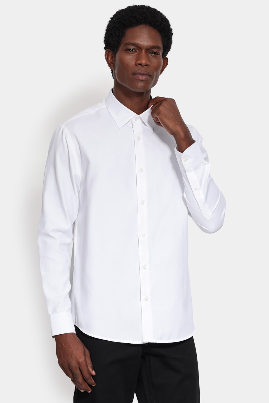 Camisa Manga Longa Slim Tricoline Mix Falso Liso Branco — foto 1 de 6