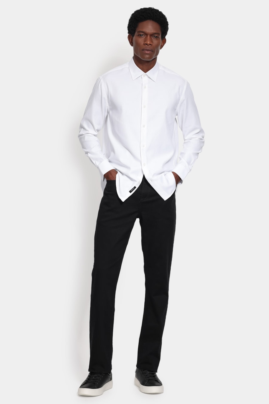 Camisa Manga Longa Slim Tricoline Mix Falso Liso Branco — foto 2 de 6