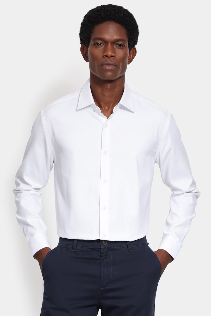 Camisa Manga Longa Slim Tricoline Mix Falso Liso Branco