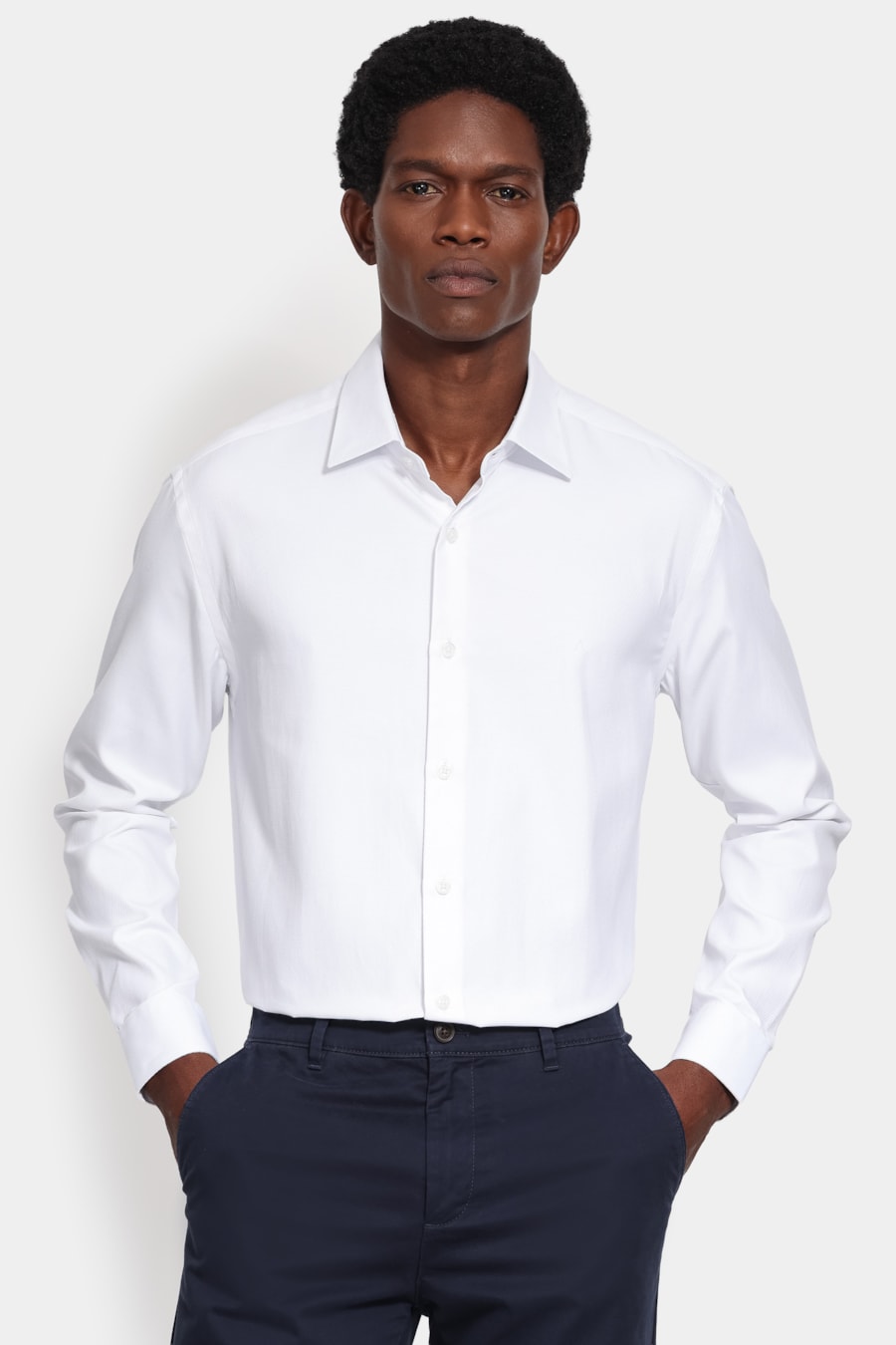 Camisa Manga Longa Slim Tricoline Mix Falso Liso Branco — foto 1 de 6