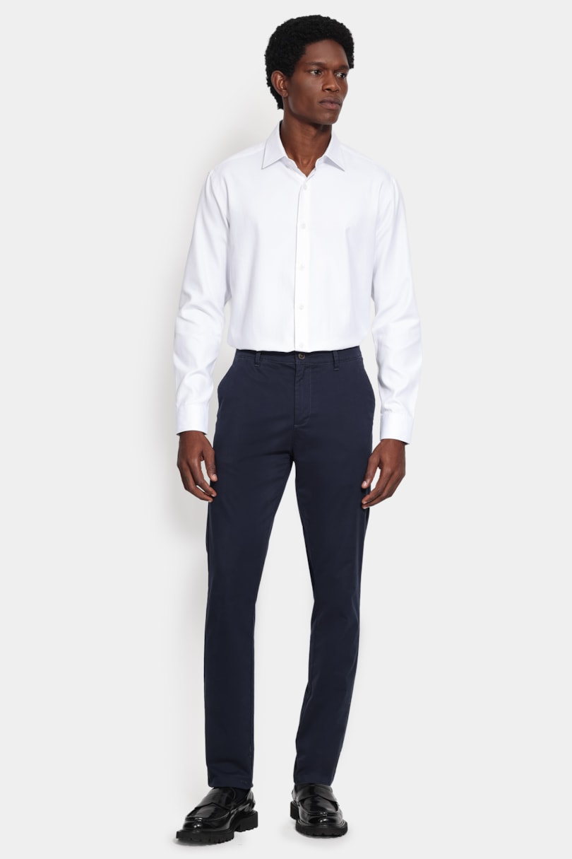 Camisa Manga Longa Slim Tricoline Mix Falso Liso Branco