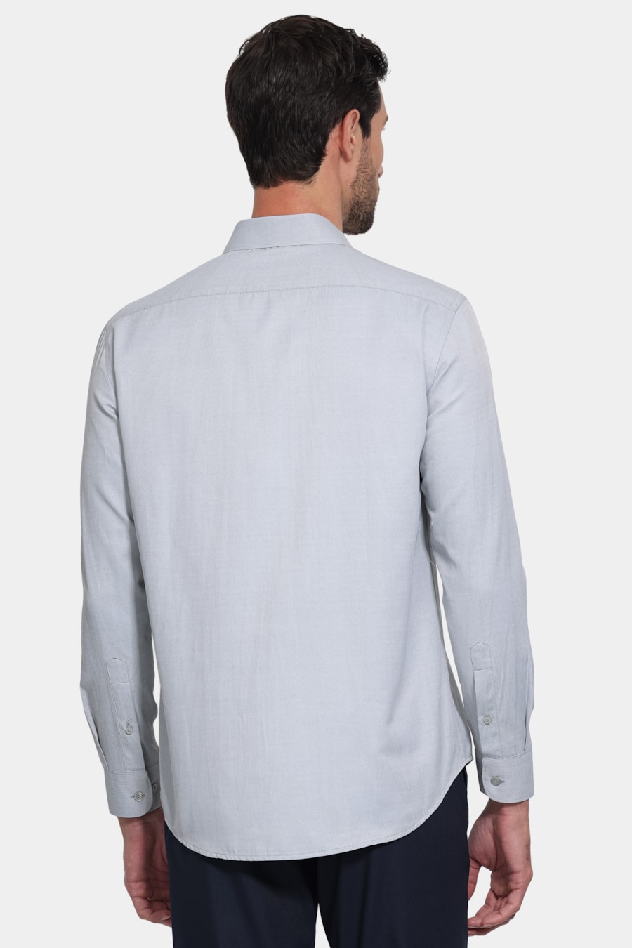 Camisa Manga Longa Slim Tricoline Mix Falso Liso Cinza — foto 4 de 6