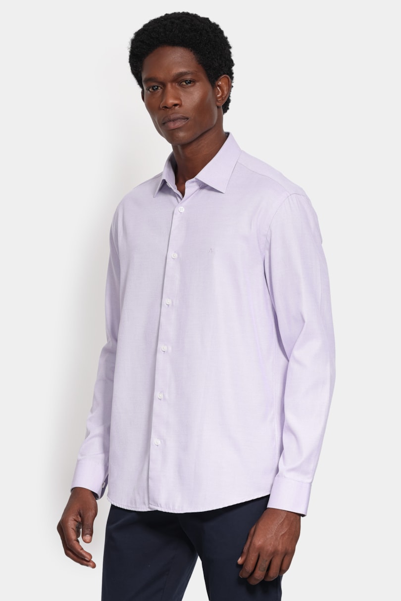 Camisa Manga Longa Slim Tricoline Mix Falso Liso Lilas