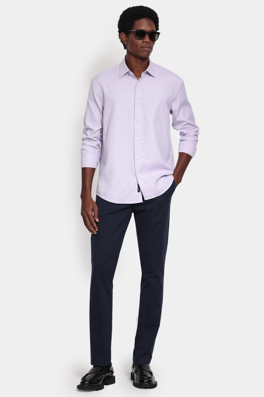 Camisa Manga Longa Slim Tricoline Mix Falso Liso Lilas — foto 2 de 6