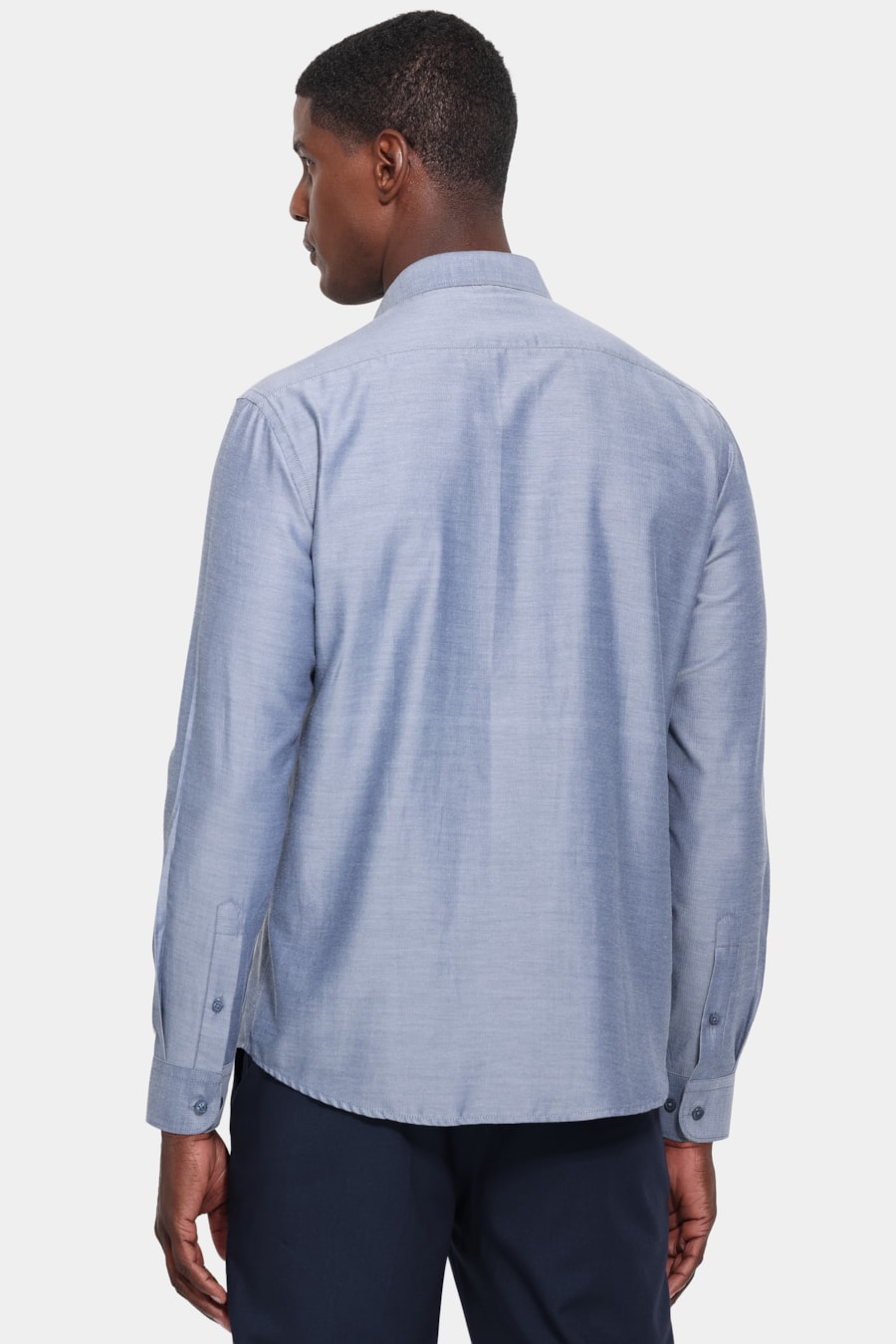 Camisa Manga Longa Slim Tricoline Mix Falso Liso Marinho — foto 4 de 6