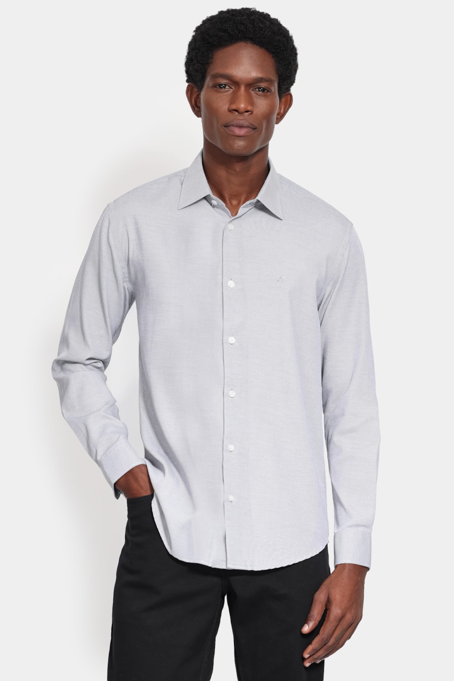 Camisa Manga Longa Slim Tricoline Mix Falso Liso Preto — foto 1 de 6
