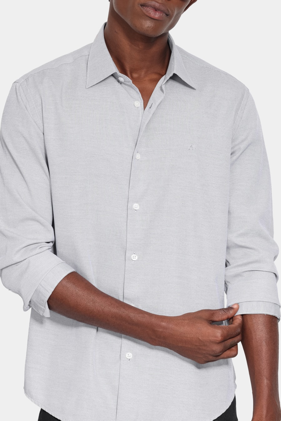 Camisa Manga Longa Slim Tricoline Mix Falso Liso Preto — foto 3 de 6