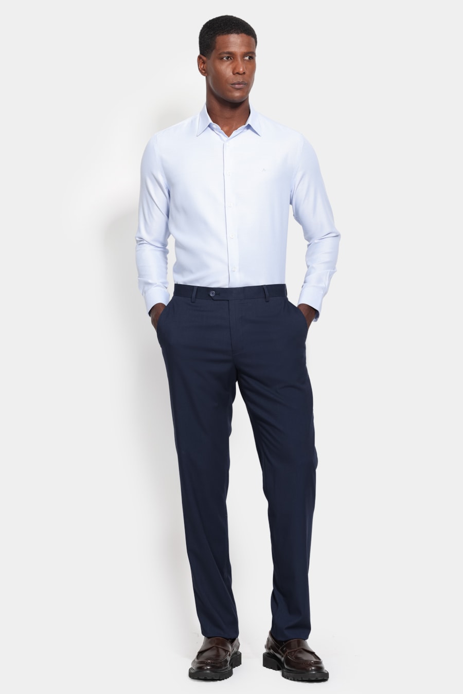 Camisa Manga Longa Slim Tricoline Mix Maquinetado Azul Claro — foto 2 de 6