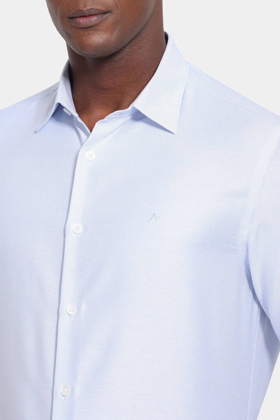 Camisa Manga Longa Slim Tricoline Mix Maquinetado Azul Claro — foto 3 de 6
