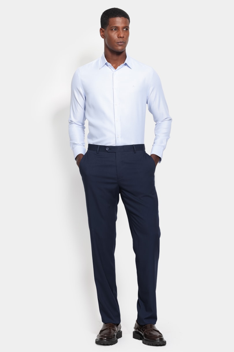 Camisa Manga Longa Slim Tricoline Mix Maquinetado Azul Claro