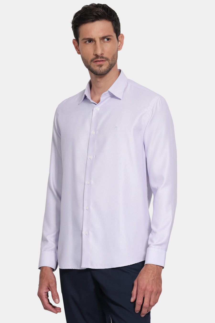 Camisa Manga Longa Slim Tricoline Mix Maquinetado Lilas — foto 1 de 6