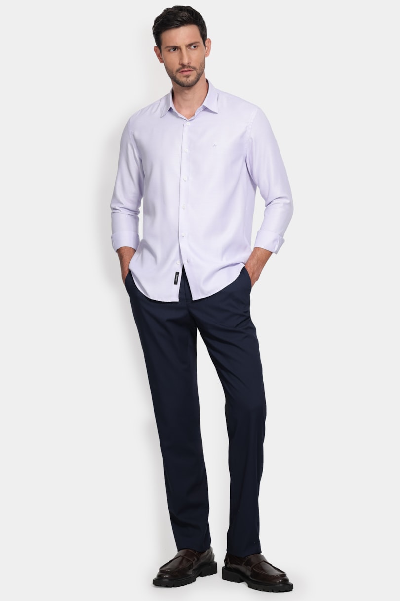 Camisa Manga Longa Slim Tricoline Mix Maquinetado Lilas