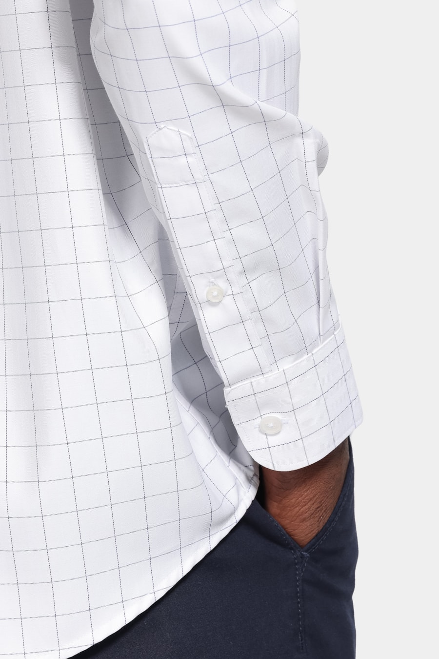 Camisa Manga Longa Slim Tricoline Mix Xadrez Branco C/Azul — foto 3 de 6