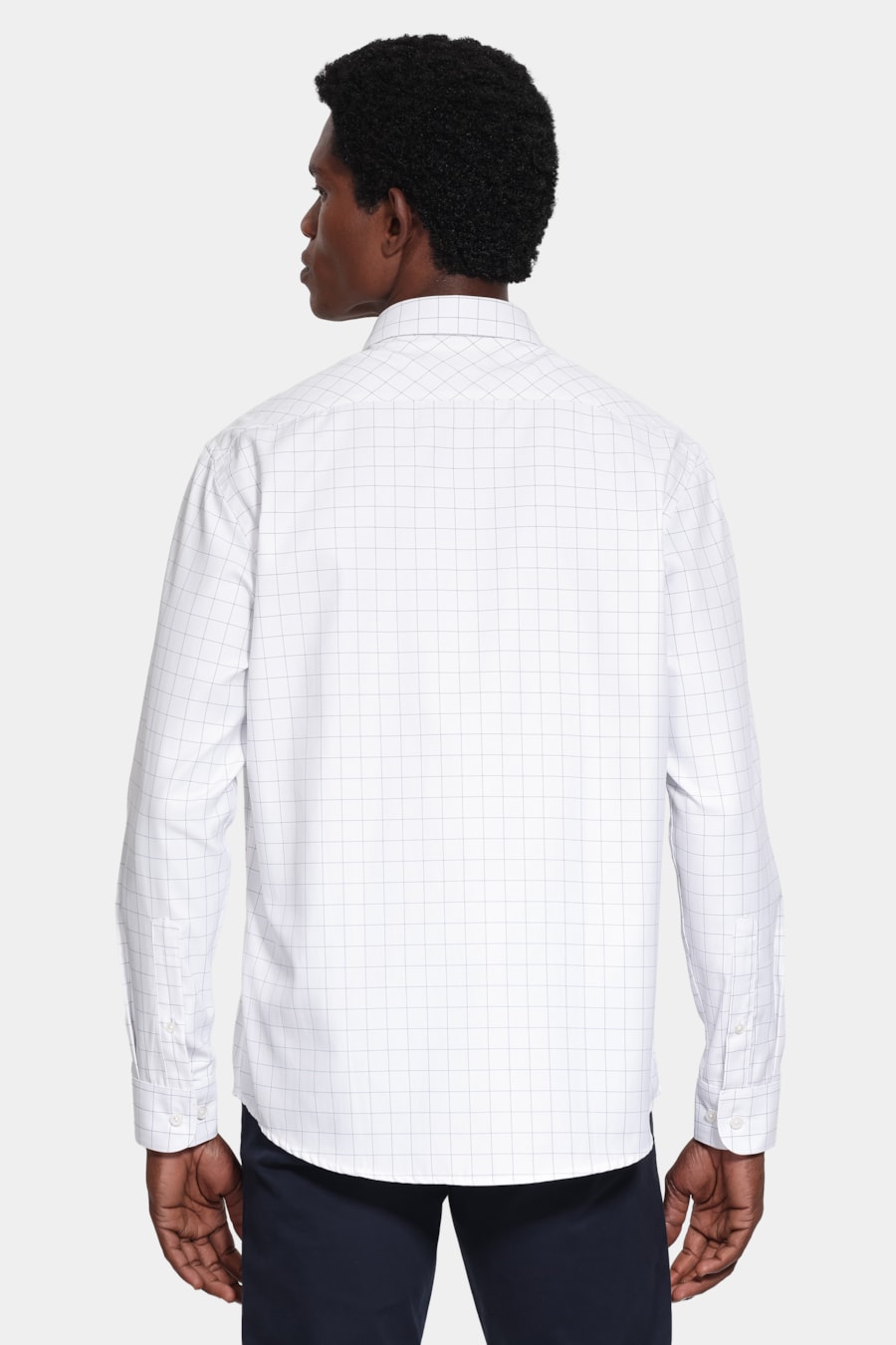 Camisa Manga Longa Slim Tricoline Mix Xadrez Branco C/Azul — foto 4 de 6