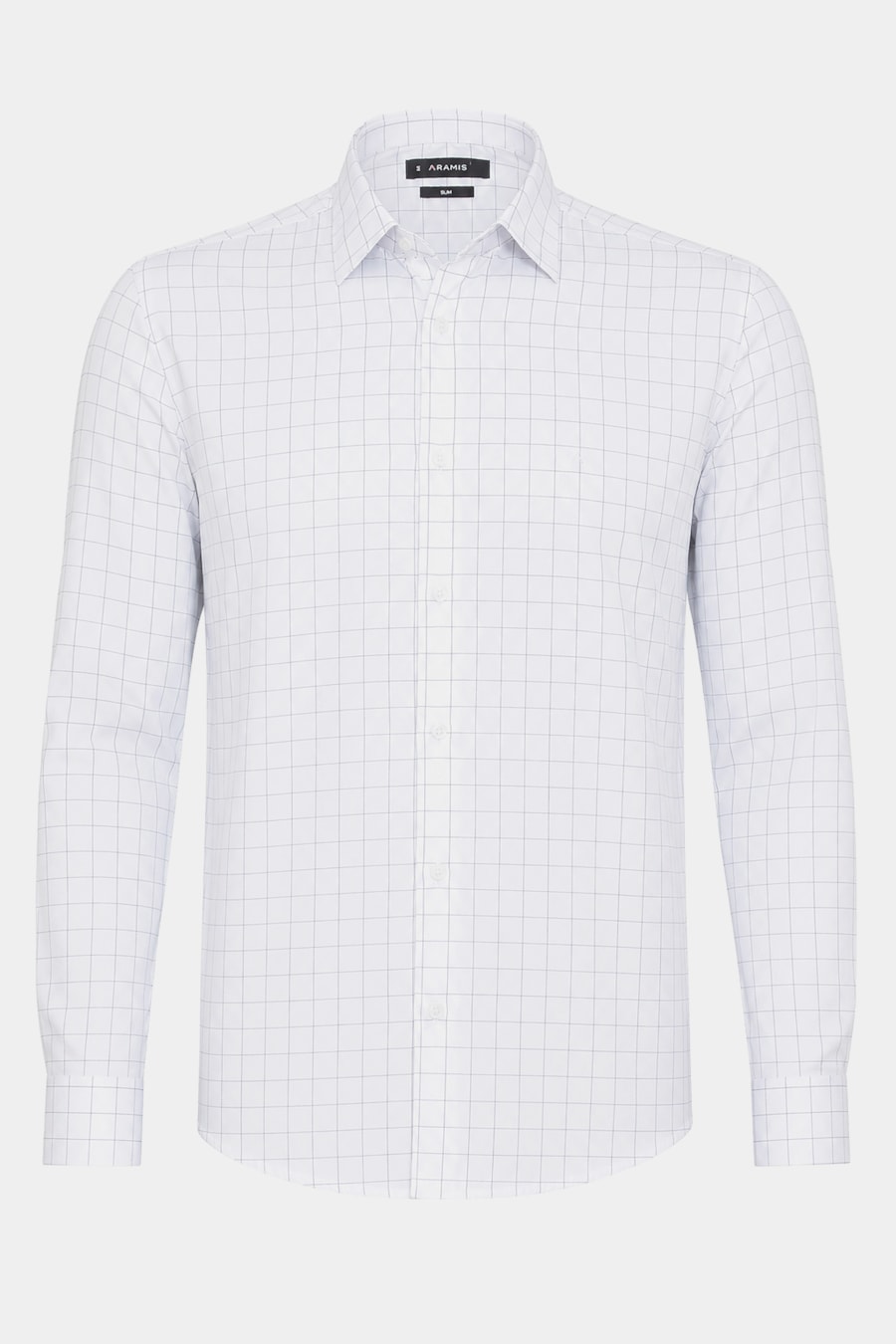 Camisa Manga Longa Slim Tricoline Mix Xadrez Branco C/Azul — foto 5 de 6