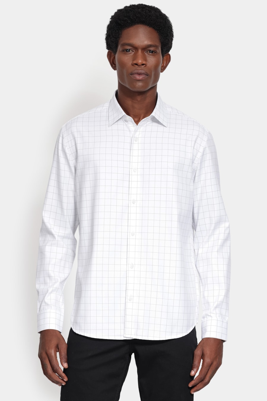 Camisa Manga Longa Slim Tricoline Mix Xadrez Branco C/ Preto — foto 1 de 6