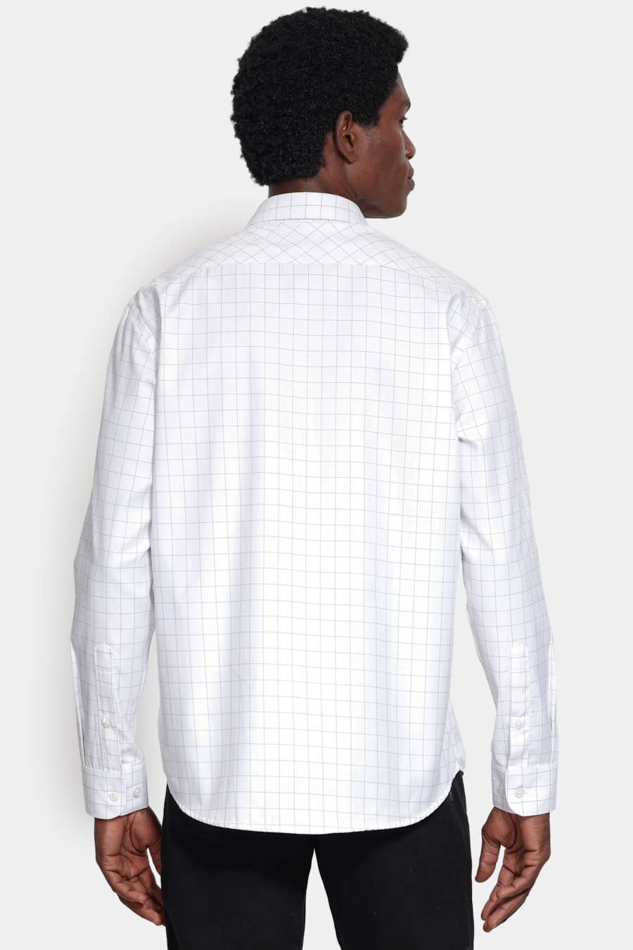Camisa Manga Longa Slim Tricoline Mix Xadrez Branco C/ Preto — foto 4 de 6