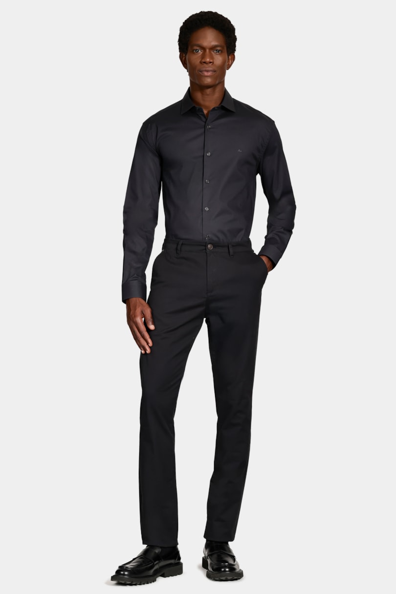 Camisa Manga Longa Slim Tricoline Stretch Chumbo