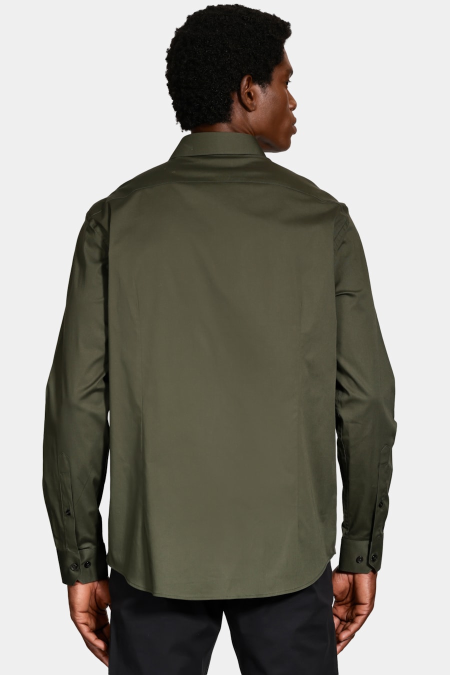 Camisa Manga Longa Slim Tricoline Stretch Verde Militar — foto 4 de 6