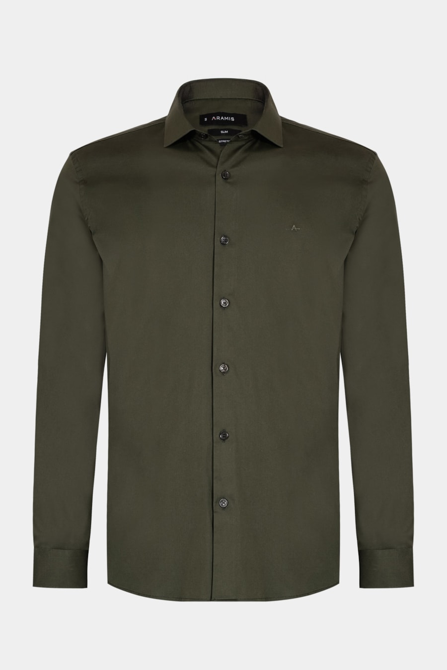 Camisa Manga Longa Slim Tricoline Stretch Verde Militar — foto 5 de 6
