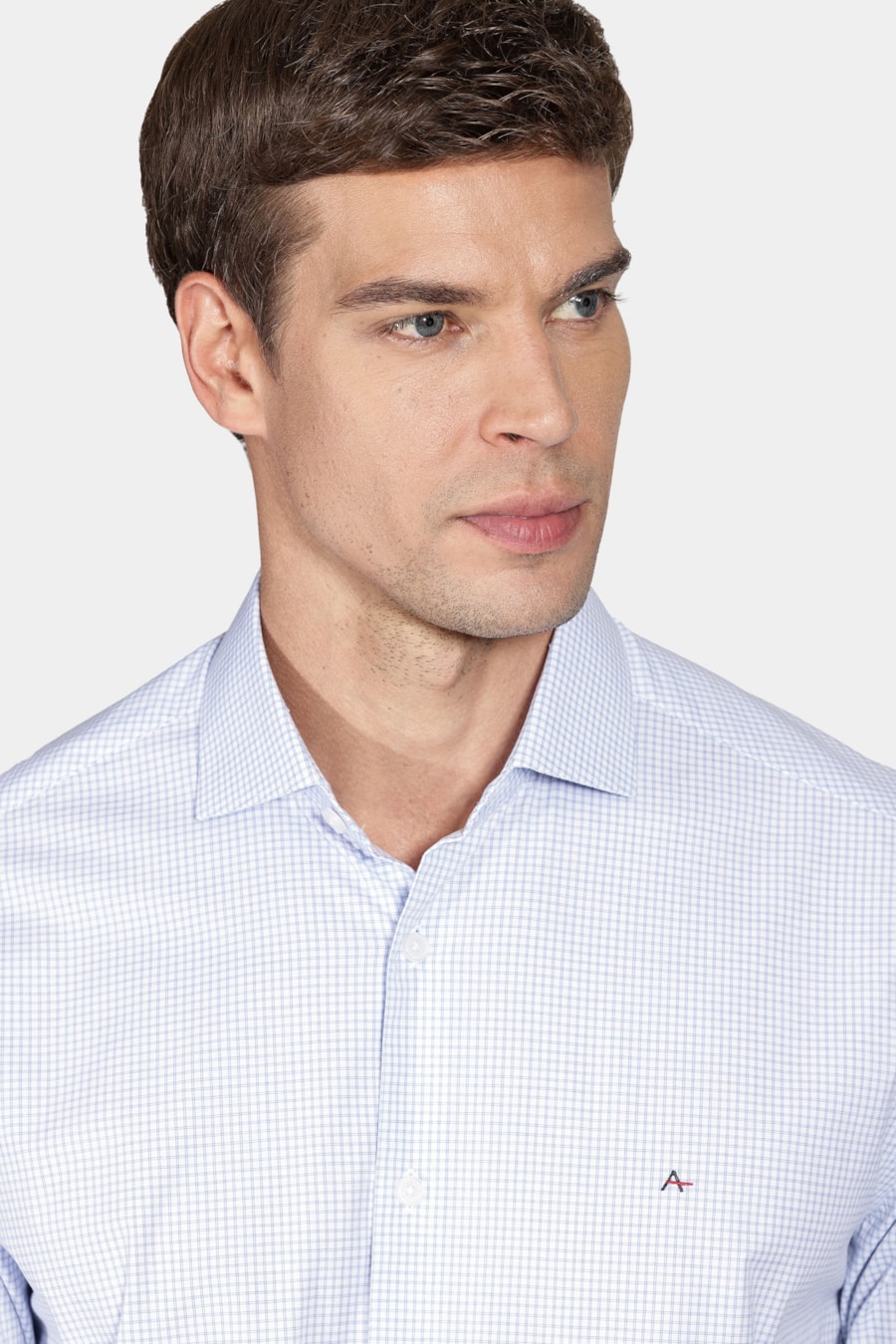 Camisa Manga Longa Slim Tricoline Stretch Xadrez Branco Com Azul — foto 3 de 5