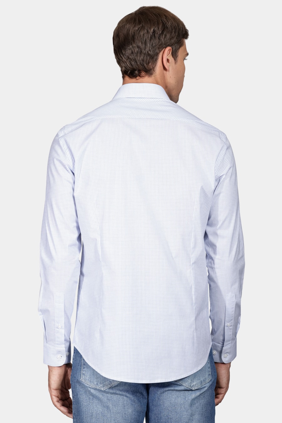 Camisa Manga Longa Slim Tricoline Stretch Xadrez Branco Com Azul — foto 4 de 5