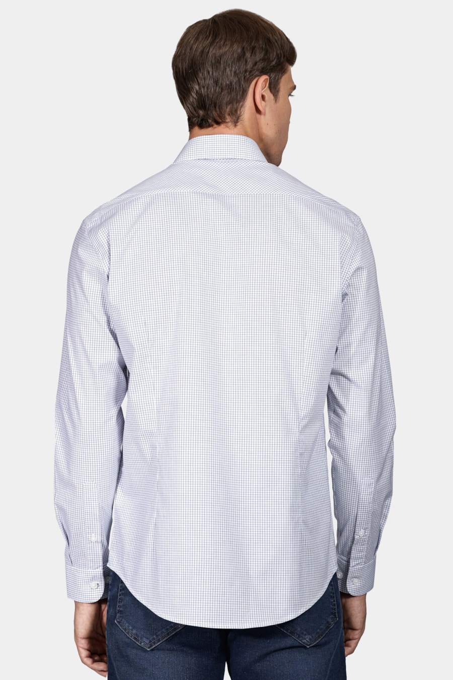 Camisa Manga Longa Slim Tricoline Stretch Xadrez Branco Com Marinho — foto 4 de 5