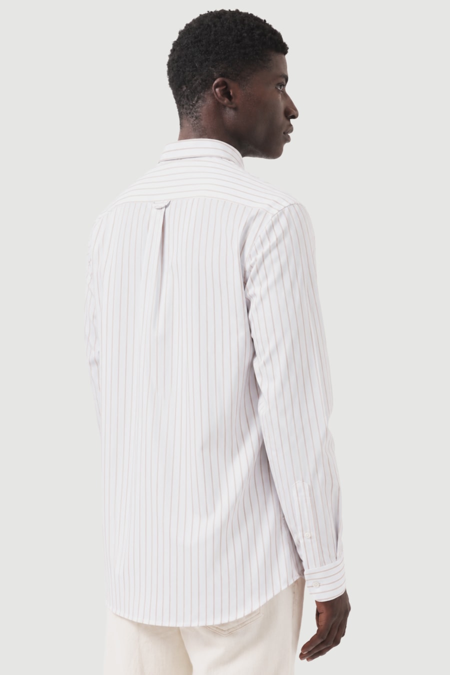 Camisa Manga Longa Slim Tricoline Urban Listrado Branco C/Caqui — foto 4 de 5