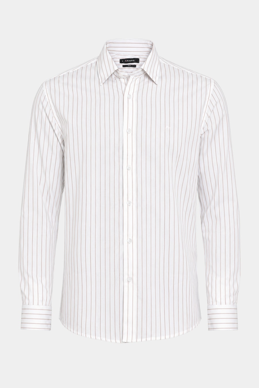 Camisa Manga Longa Slim Tricoline Urban Listrado Branco C/Caqui — foto 5 de 5