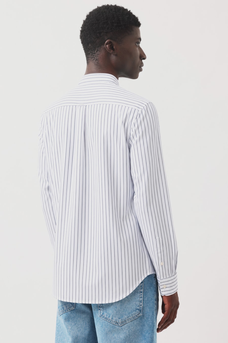 Camisa Manga Longa Slim Tricoline Urban Listrado Branco C/Marinho — foto 4 de 5