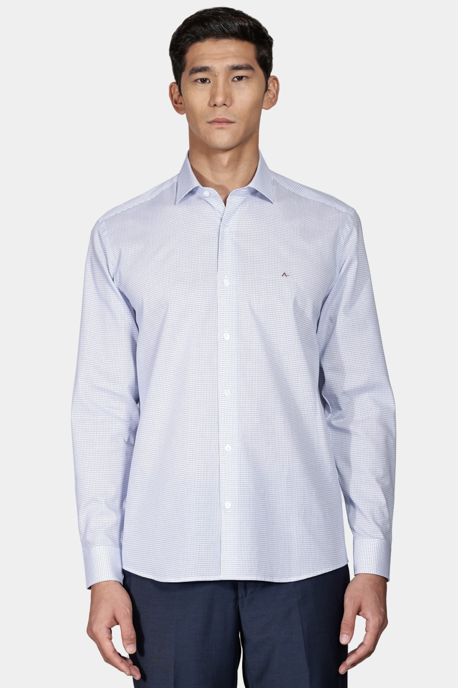 Camisa Manga Longa Slim Tricoline Xadrez Branco Com Marinho — foto 1 de 6