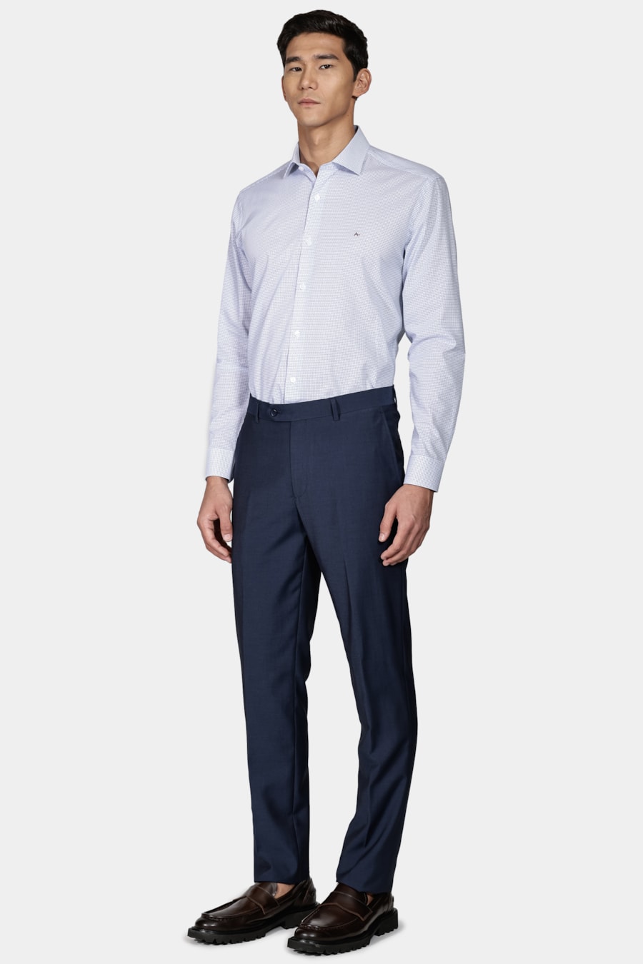 Camisa Manga Longa Slim Tricoline Xadrez Branco Com Marinho — foto 2 de 6