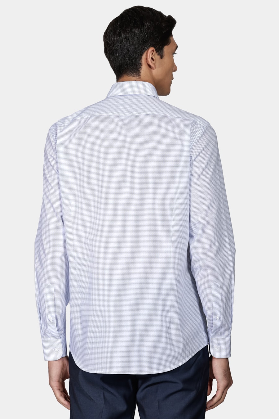 Camisa Manga Longa Slim Tricoline Xadrez Branco Com Marinho — foto 4 de 6