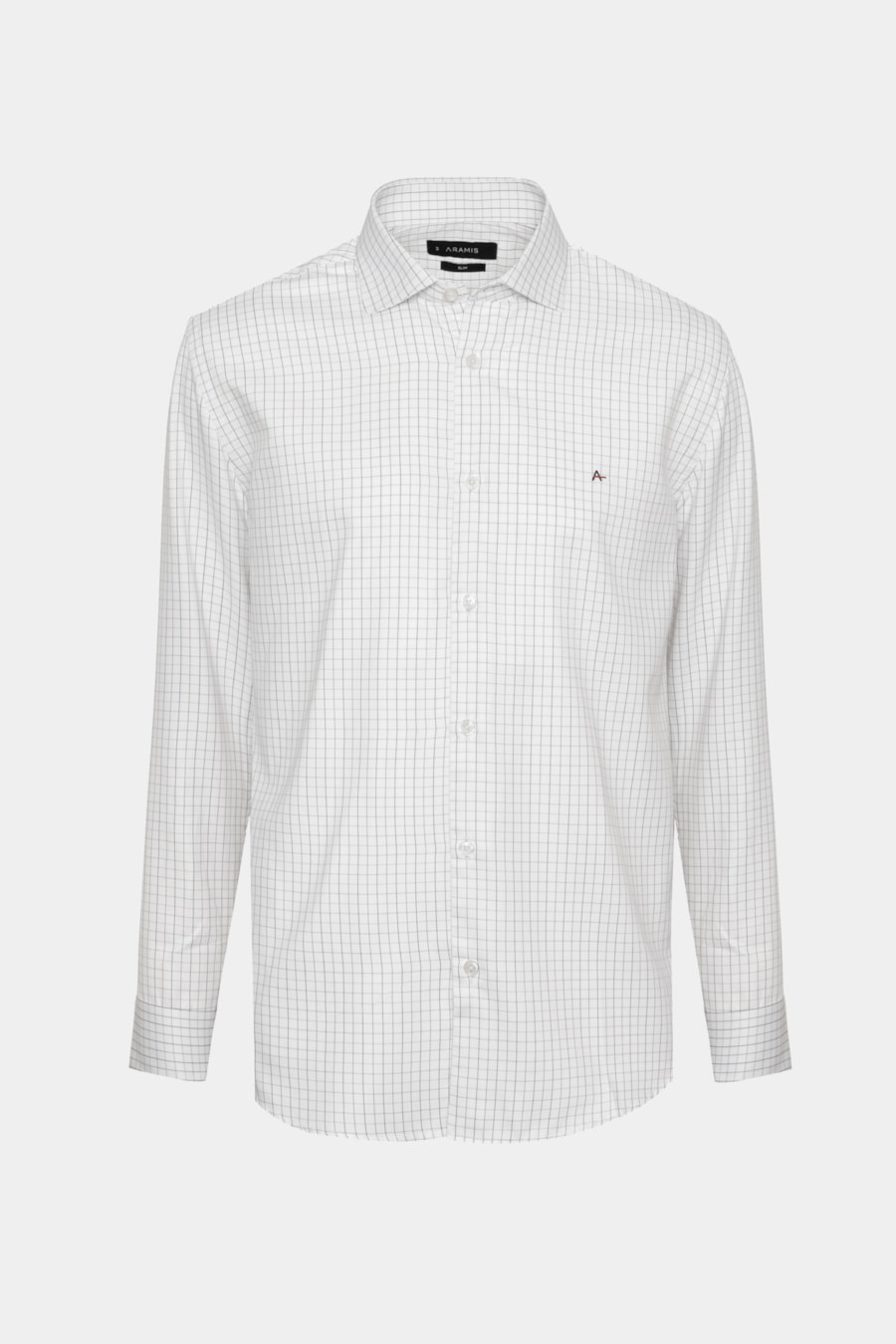 Camisa Manga Longa Slim Tricoline Xadrez Maquinetada Branco C/Caqui — foto 6 de 6