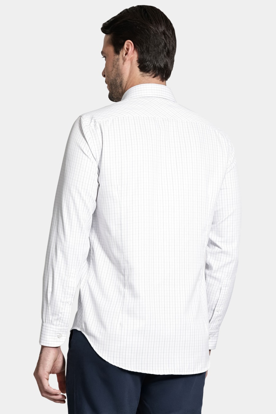 Camisa Manga Longa Slim Tricoline Xadrez Maquinetada Branco C/Verde — foto 4 de 6
