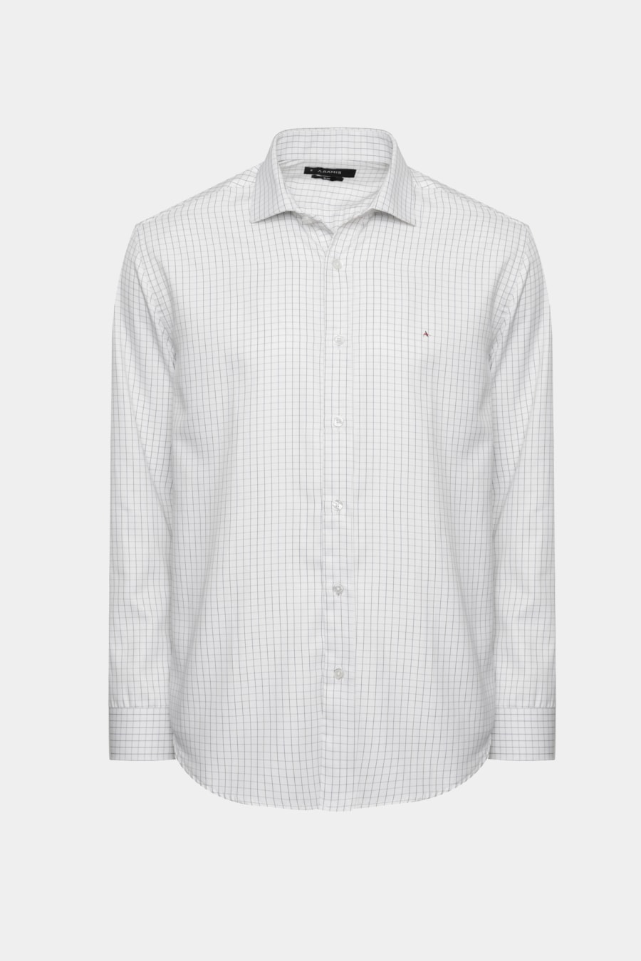 Camisa Manga Longa Slim Tricoline Xadrez Maquinetada Branco C/Vermelho — foto 6 de 6